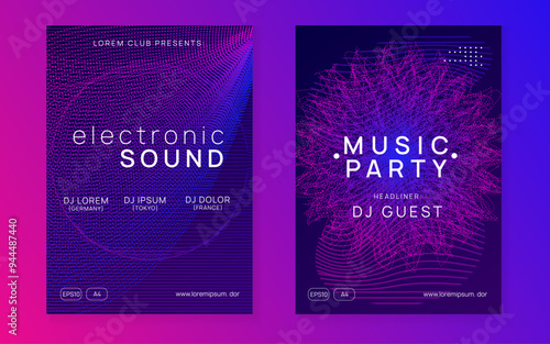 Dance Event. Psychedelic Disco Illustration. Party Set. Edm Electro Graphic. Concert Cover. Violet Night Club Banner. Blue Dj Magazine. Green Dance Event