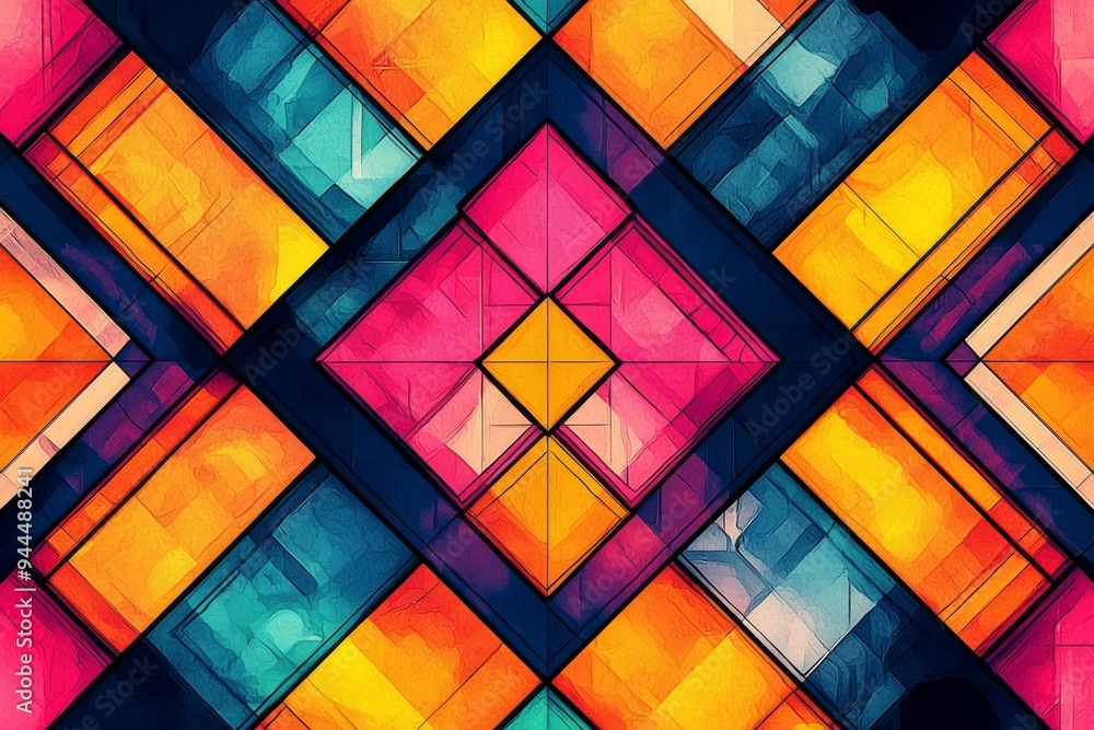 Abstract Geometric Pattern with Vibrant Colors created with Generative AI Abstract Geometric Pattern with Vibrant Colors created with Generative AI