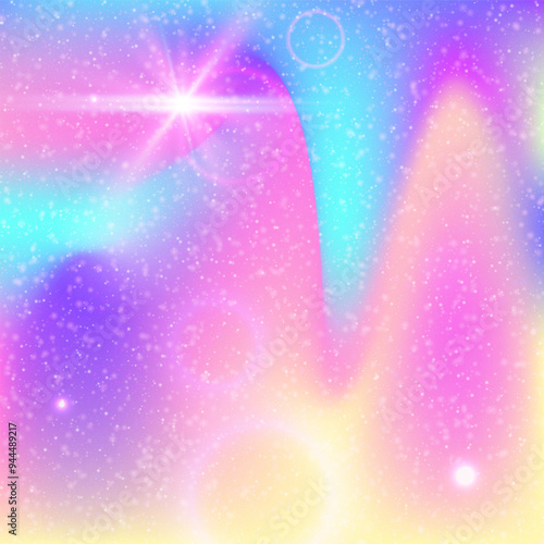 Blue Colorful Gradient. Magic Hologram. Purple Fantasy Pattern. Iridescent Sparkles Effect. Pink Fairy Background. Kawaii Invitation. Girl Glitter. Stars Kawaii Invitation.