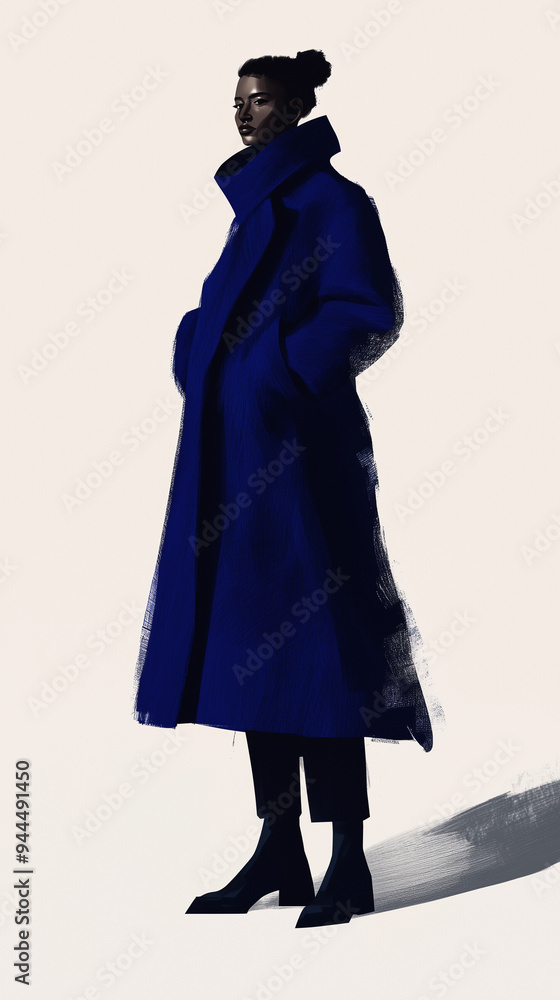 digital illustration of a woman in a blue coat digital illustration of a woman in a blue coat
