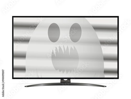 Ghost in TV. Halloween concept. Horror scene.