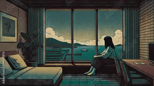 Lofi Background Video 4K Animated With Rain And Birds - For Social Media and Commerce Use