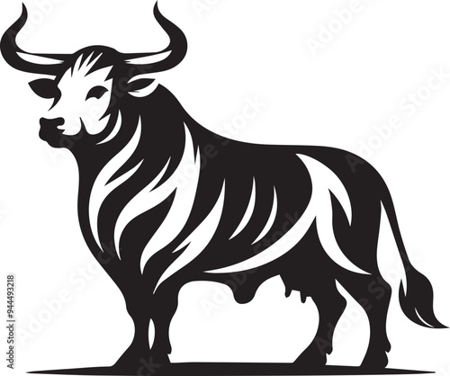 Black and white ox silhouette