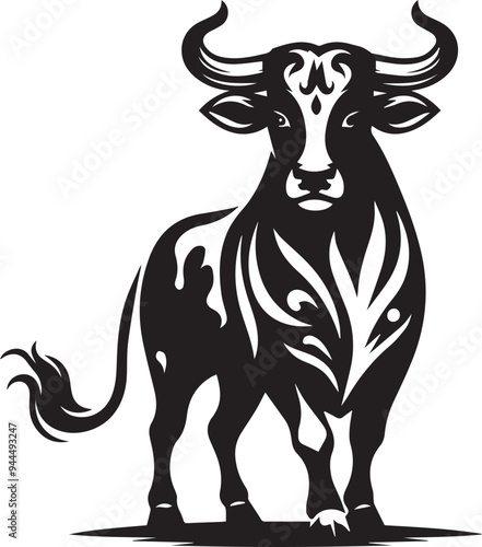 Black and white ox silhouette