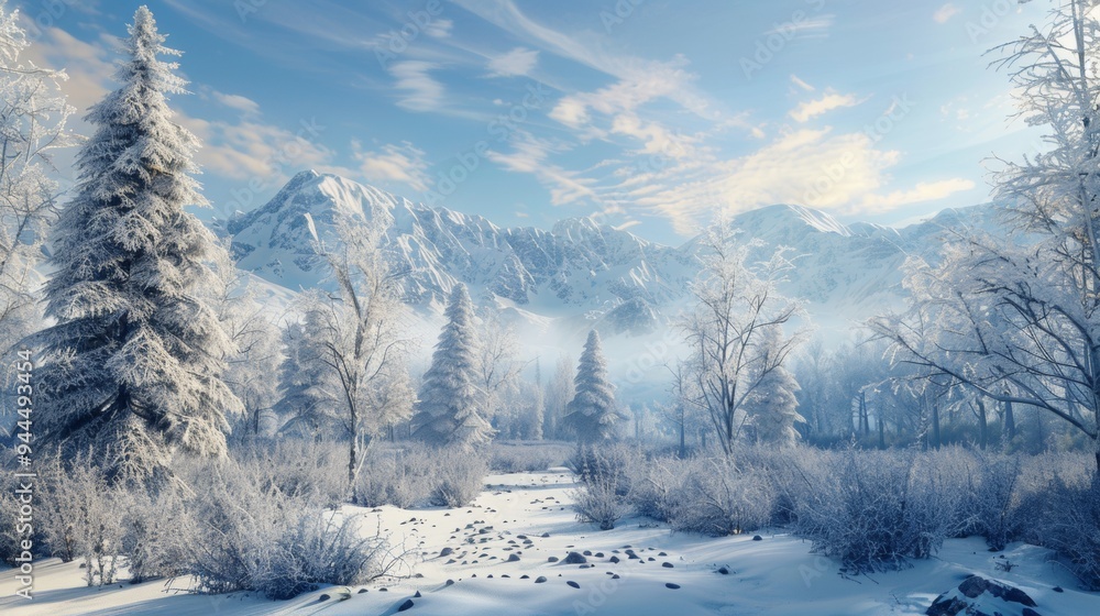 big snow covered mountain with pine trees in winter big snow covered mountain with pine trees in winter