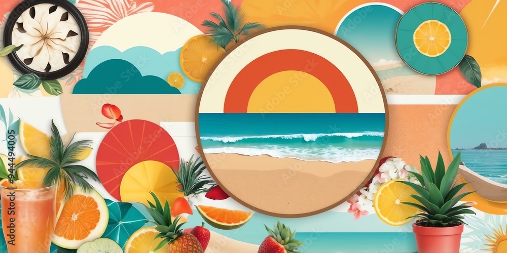 Naklejka premium summer themed retro vibes in a cutandpaste background