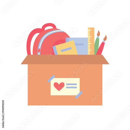 charity box with school utensils for donations