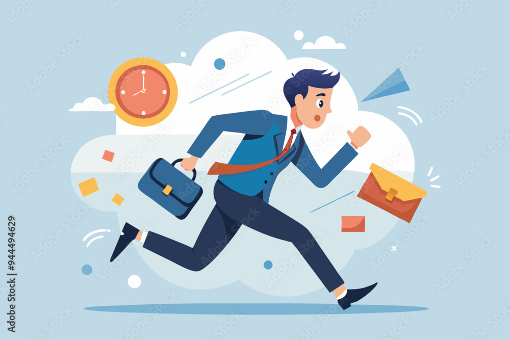 Late, hurry to go to work, rushing or running fast before deadline, speed or busy job, pressure or challenge to finish work in time, urgency concept, frustrated businessman hurry running to work late. Late, hurry to go to work, rushing or running fast before deadline, speed or busy job, pressure or challenge to finish work in time, urgency concept, frustrated businessman hurry running to work late.