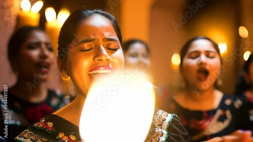 Latin american  choir performing local traditional christmas carols. Las Posadas celebration