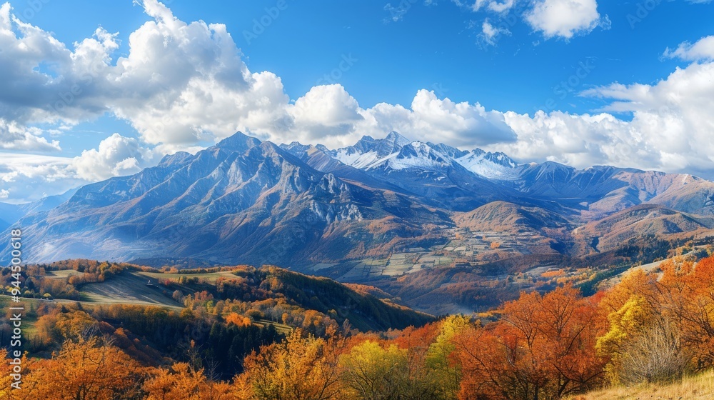 Picturesque view of a valley with mountains in the background Picturesque view of a valley with mountains in the background