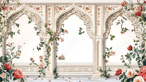 Mughal Garden illustration,Mughal Garden elements collection,Mughal Garden wedding invitation,Mughal Garden frame