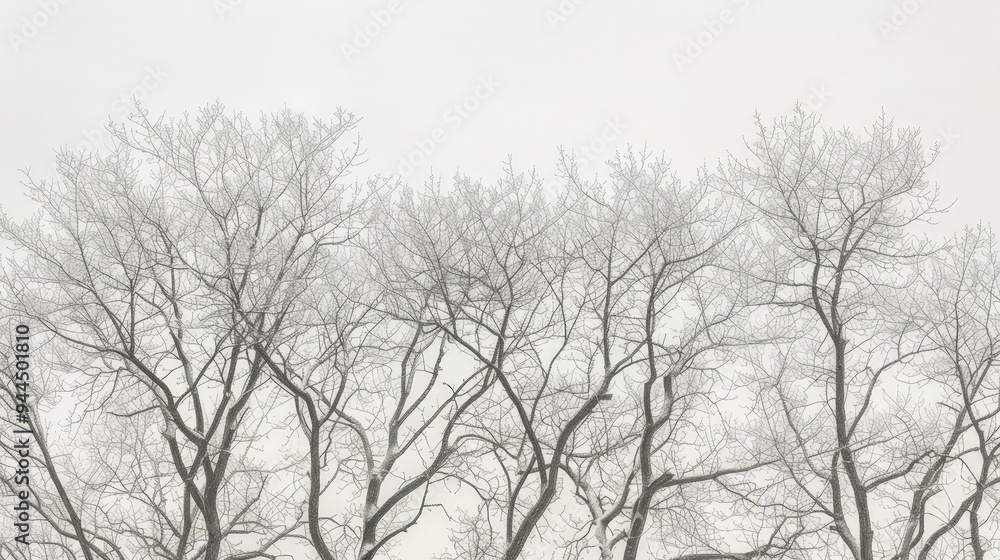Bare branches of trees against a white sky in winter. Bare branches of trees against a white sky in winter.