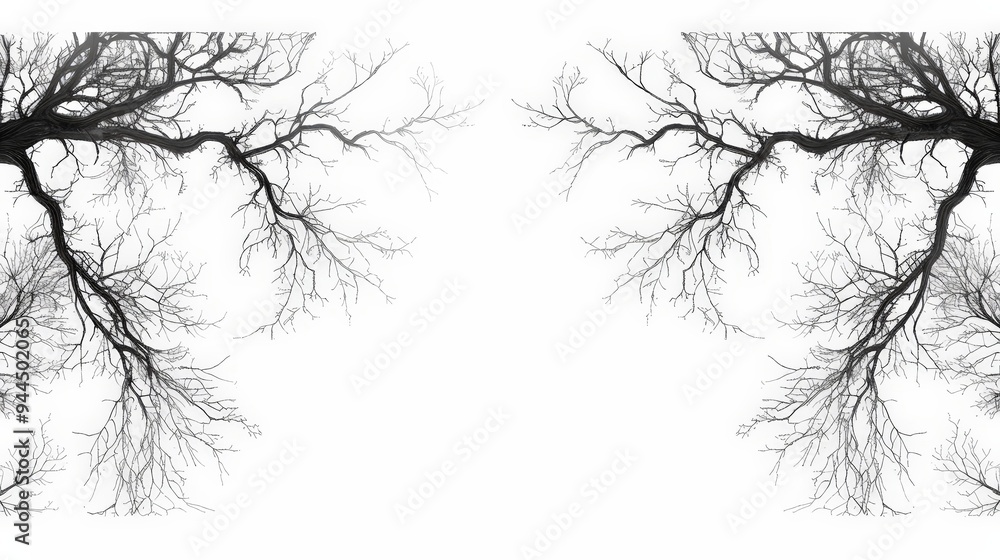 Silhouette of Bare Branches Against White Background. Silhouette of Bare Branches Against White Background.