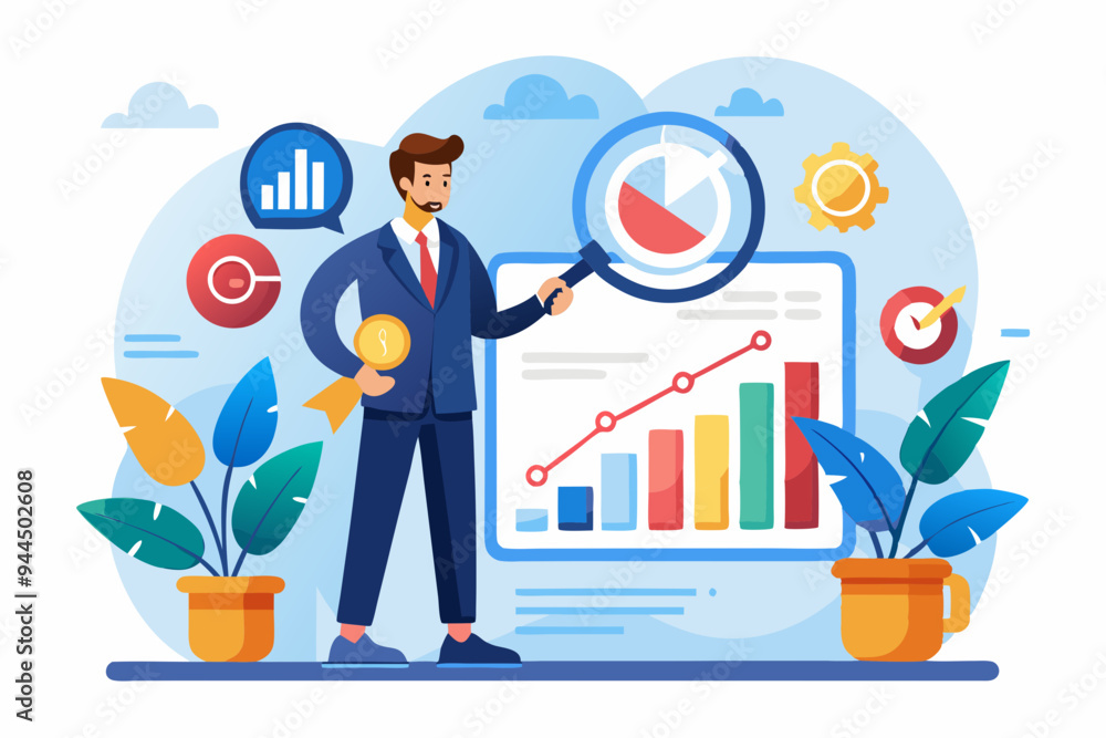 Benchmark performance or KPI key performance indicator, metrics or measurement to measure success, result evaluation, analysis or comparison concept, businessman magnify benchmark metric graph scale.
Benchmark performance or KPI key performance indicator, metrics or measurement to measure success, result evaluation, analysis or comparison concept, businessman magnify benchmark metric graph scale.
