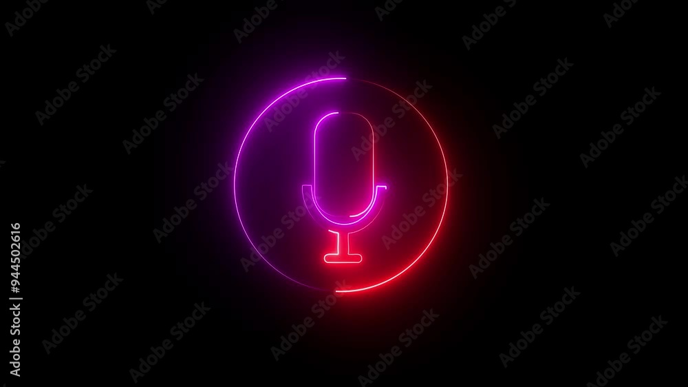 Voice recording podcast mic microphone button icon animation. neon line microphone icon .animation Voice recording podcast mic microphone button icon animation. neon line microphone icon .animation