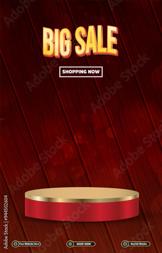 big sale discount portait template banner with blank space 3d podium for social media feed product sale with abstract gradient red background design21