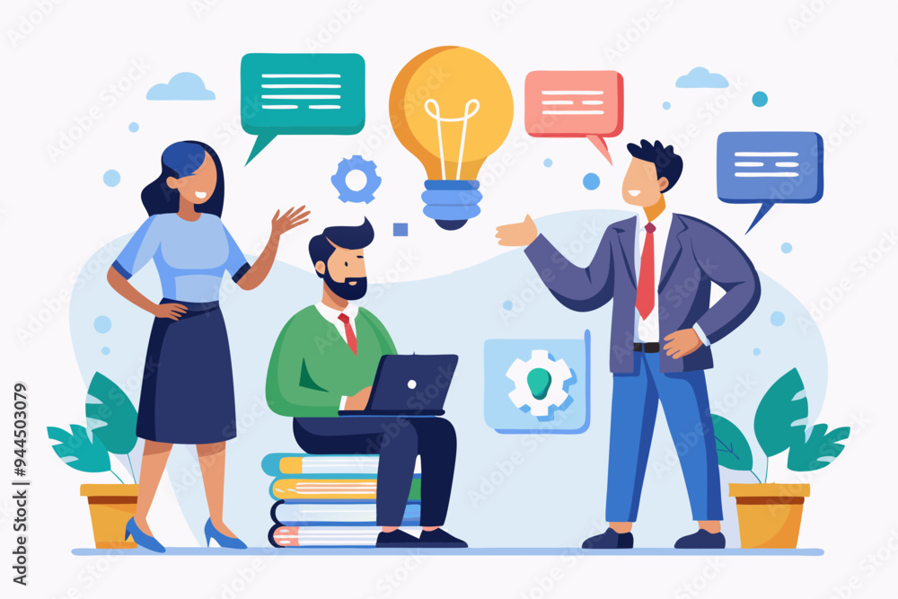 Effective communication, meeting discussion or conversation solution, speak or telling intelligence information, team opinion new idea concept, business people discuss with lightbulb speech bubble. S
Effective communication, meeting discussion or conversation solution, speak or telling intelligence information, team opinion new idea concept, business people discuss with lightbulb speech bubble. S