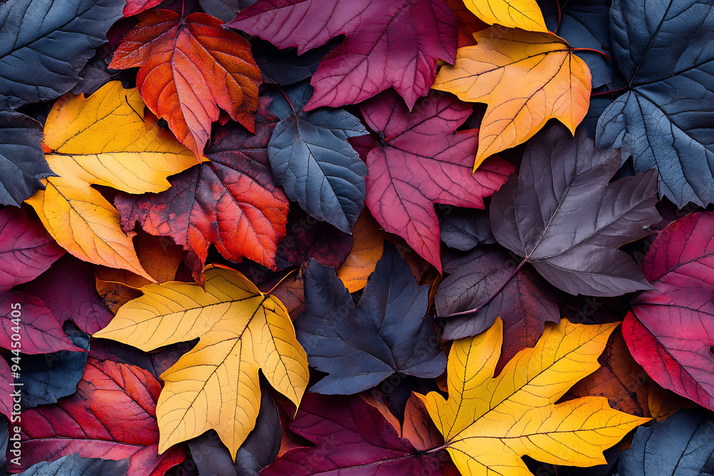 A collection of colorful autumn leaves in shades of red, orange, yellow, and dark blue, creating a vibrant seasonal pattern.
A collection of colorful autumn leaves in shades of red, orange, yellow, and dark blue, creating a vibrant seasonal pattern.