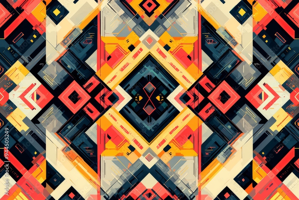 Abstract Geometric Pattern with Vibrant Colors created with Generative AI Abstract Geometric Pattern with Vibrant Colors created with Generative AI