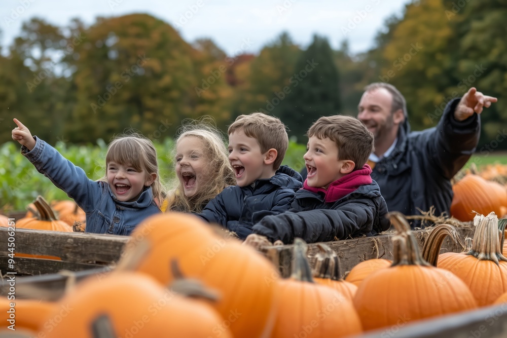 Children joyfully experiencing a pumpkin patch visit with an adult during autumn in a rural setting filled with vibrant pumpkins Children joyfully experiencing a pumpkin patch visit with an adult during autumn in a rural setting filled with vibrant pumpkins