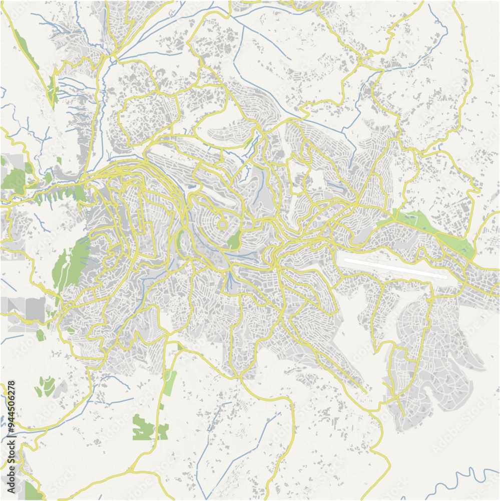 Road map of Kigali in Rwanda. Contains layered vector with roads water, parks, etc. Road map of Kigali in Rwanda. Contains layered vector with roads water, parks, etc.