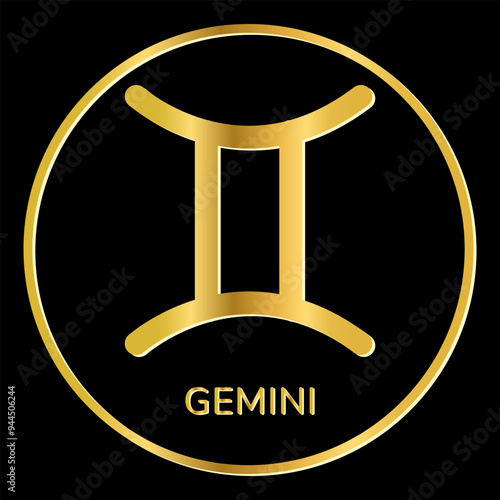 Gemini  zodiac sign icon. Golden glitter line icons isolated on black background. Tattoo, zodiac symbol. Astrological, zodiacal horoscope. Vector illustration.