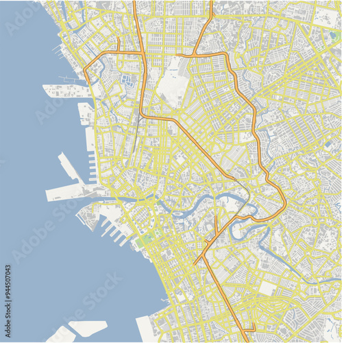 Road map of Manila in Philippines. Contains layered vector with roads water, parks, etc.