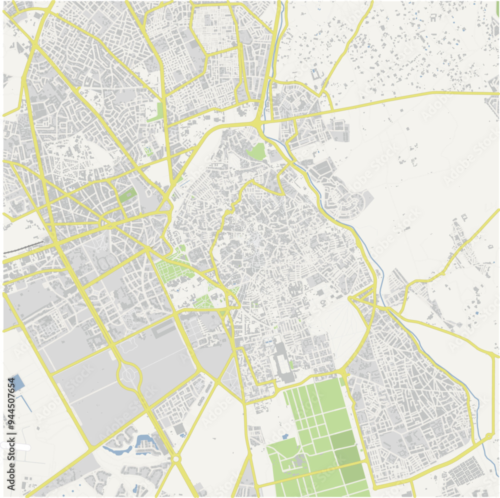 Road map of Marrakesh in Morocco. Contains layered vector with roads water, parks, etc. Road map of Marrakesh in Morocco. Contains layered vector with roads water, parks, etc.