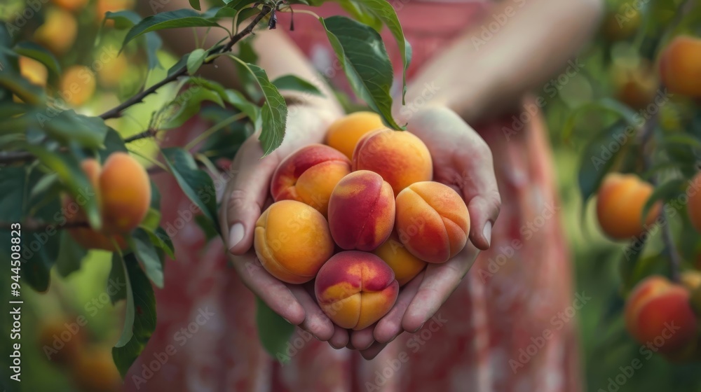 Close-Up of Hands Holding Ripe Apricots, Showcasing Their Freshness and Vibrant Color Close-Up of Hands Holding Ripe Apricots, Showcasing Their Freshness and Vibrant Color