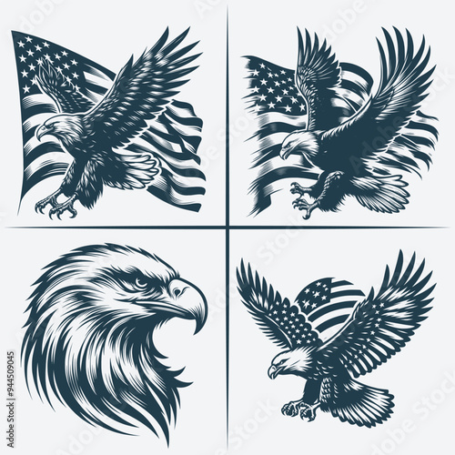 Eagle  vector Bundle file ,Black and white Eagle silhouette file, Eagle svg vector silhouette Bundle file