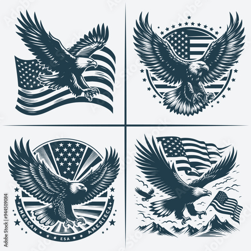 Eagle  vector Bundle file ,Black and white Eagle silhouette file, Eagle svg vector silhouette Bundle file