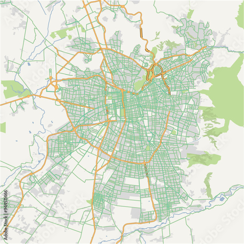 Road map of Santiago in Chile. Contains layered vector with roads water, parks, etc.