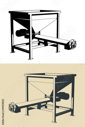 Screw feeding conveyor illustrations