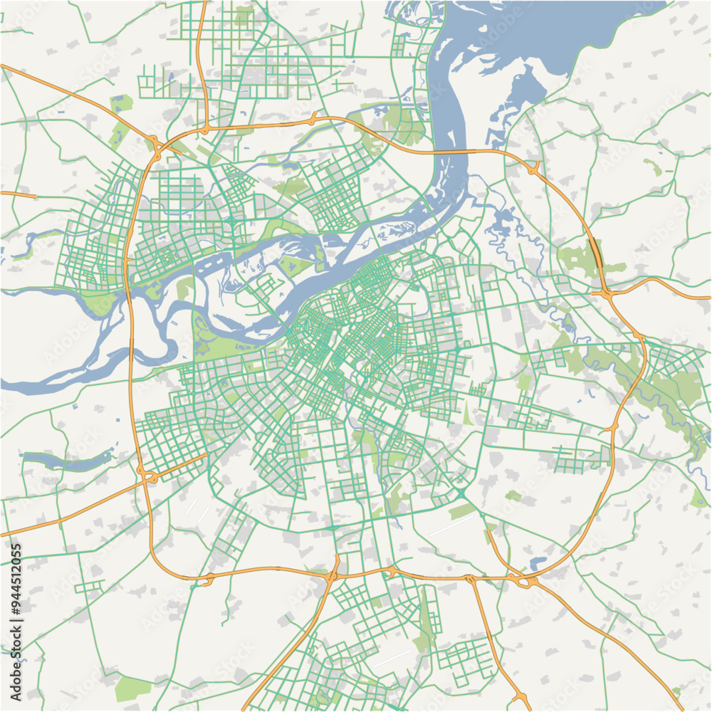 Road map of Harbin in China. Contains layered vector with roads water, parks, etc. Road map of Harbin in China. Contains layered vector with roads water, parks, etc.