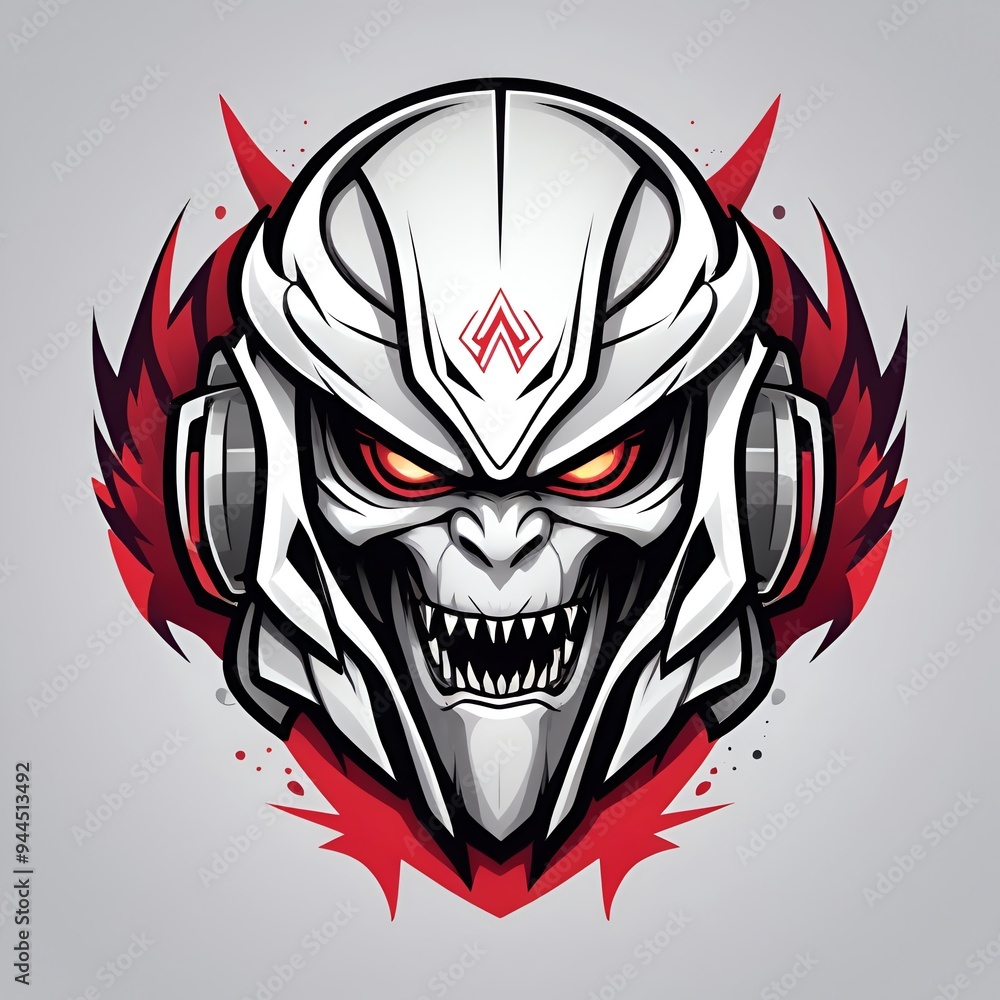 Ferocious Cybernetic Beast: A Vivid Illustration of a fierce creature wearing a mechanical helmet Ferocious Cybernetic Beast: A Vivid Illustration of a fierce creature wearing a mechanical helmet