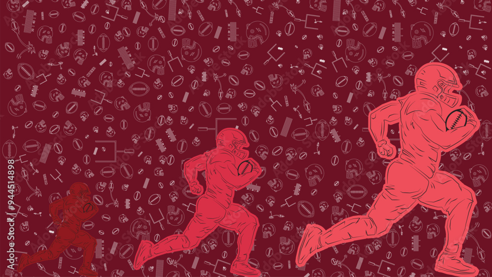 Fototapeta premium abstract background with american football themes contain helmet and ball Icons set graphic elements , suitable for american football wallpaper, symbol sport, sport icon, doodle american football