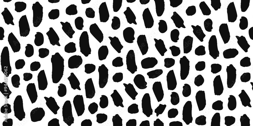 Abstract black and white seamless pattern with freehand shapes. Contrast trendy vector print with textured misshaped ovals for textile, wrapping paper, cover, surface, wallpaper Abstract black and white seamless pattern with freehand shapes. Contrast trendy vector print with textured misshaped ovals for textile, wrapping paper, cover, surface, wallpaper