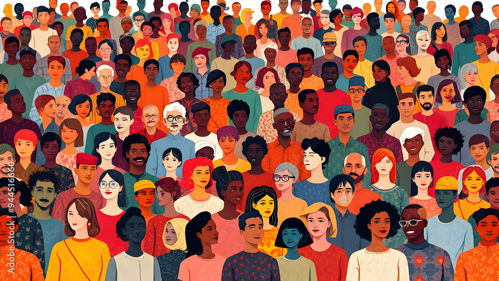© Alon - Colorful diverse people crowd abstract art seamless pattern. Multi-ethnic community, big cultural diversity group background illustration in modern collage painting style. © Alon - Colorful diverse people crowd abstract art seamless pattern. Multi-ethnic community, big cultural diversity group background illustration in modern collage painting style.