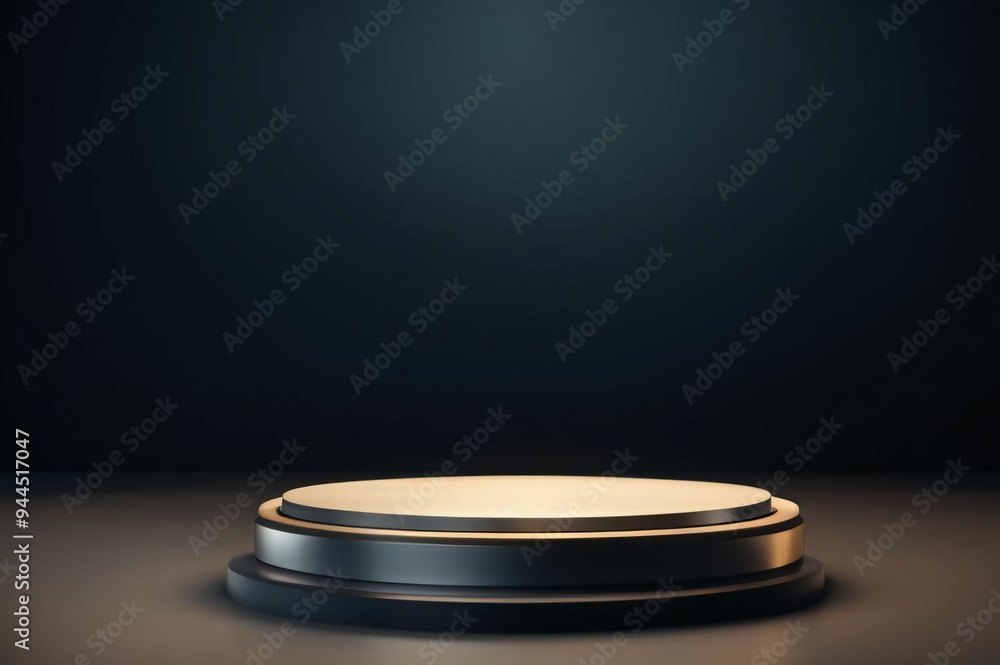 Empty round black and gold platform podium on black background. Minimal creative composition background for cosmetics or products presentation. Cylinder podium on black background. Mock up Empty round black and gold platform podium on black background. Minimal creative composition background for cosmetics or products presentation. Cylinder podium on black background. Mock up