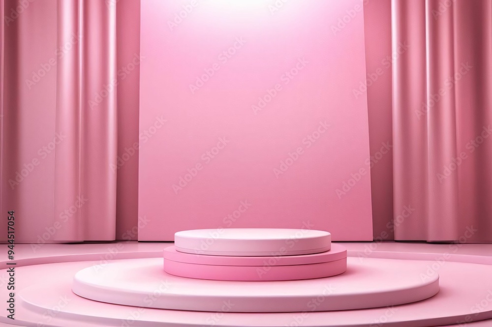 Empty round pink platform podium on pink background. Minimal creative composition background for cosmetics or products presentation. Cylinder podium on pink background. Product presentation. Mock up Empty round pink platform podium on pink background. Minimal creative composition background for cosmetics or products presentation. Cylinder podium on pink background. Product presentation. Mock up