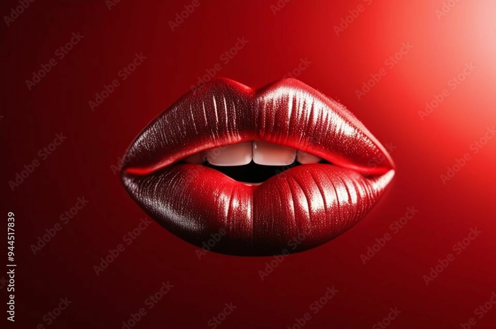 Red lips isolated on a plain background, luxury glamor art, mouth cut, red lips. Red makeup. Colorful sexy lips, red art. High fashion glamor and beauty trend Red lips isolated on a plain background, luxury glamor art, mouth cut, red lips. Red makeup. Colorful sexy lips, red art. High fashion glamor and beauty trend