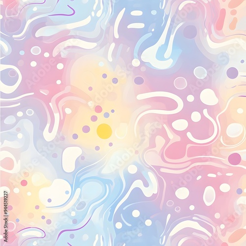 89. **Design a seamless pattern featuring whimsical, abstract shapes in a cool, pastel gradient.**