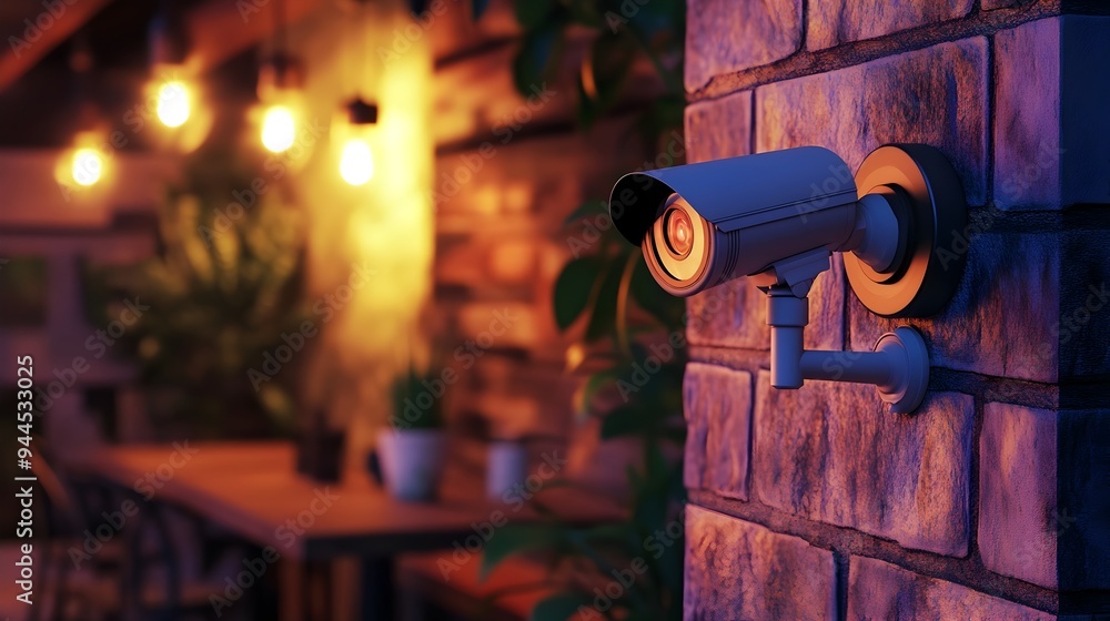 Cozy Corner CCTV in Inviting Cafe Setting with Warm Lighting Cozy Corner CCTV in Inviting Cafe Setting with Warm Lighting