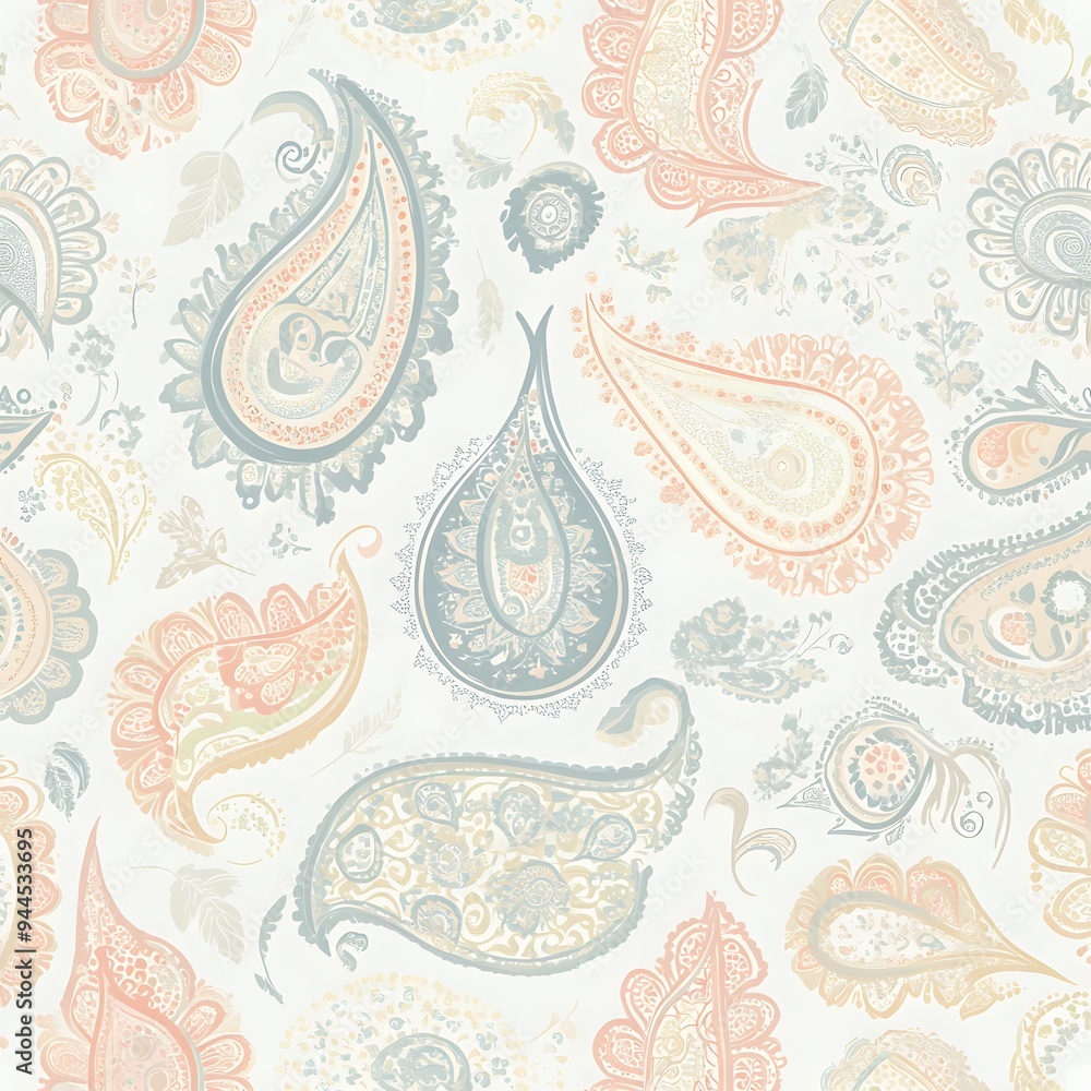58. **Create a seamless pattern with delicate, intricate paisley designs in soft pastel colors.** 58. **Create a seamless pattern with delicate, intricate paisley designs in soft pastel colors.**