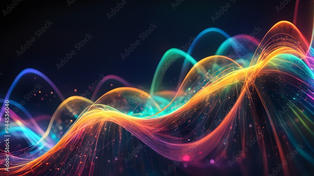 A colorful wave of light with a black background A colorful wave of light with a black background