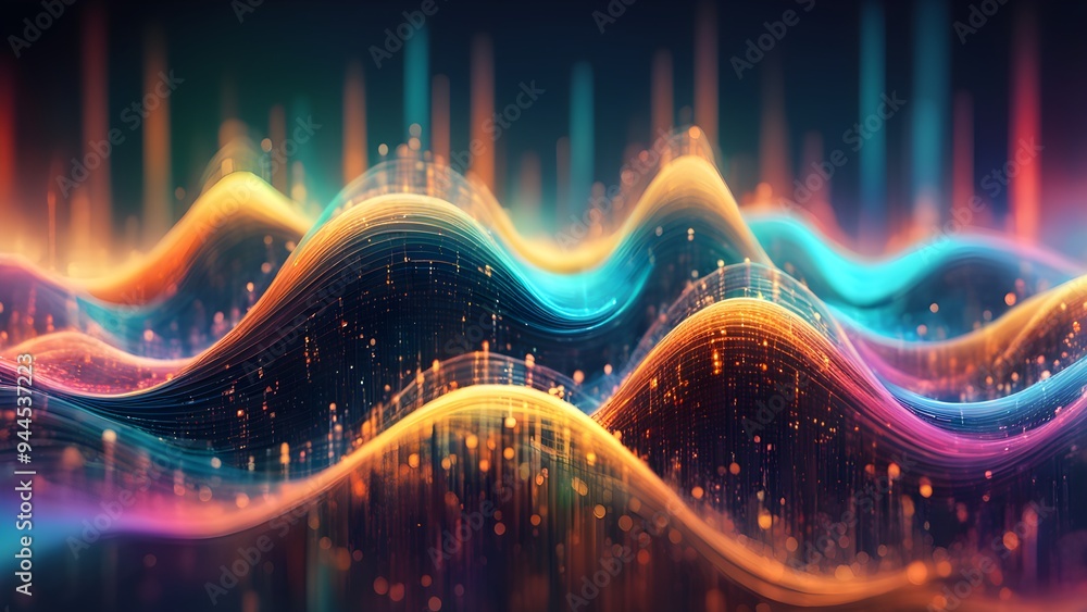 A colorful wave with a lot of dots and lines A colorful wave with a lot of dots and lines