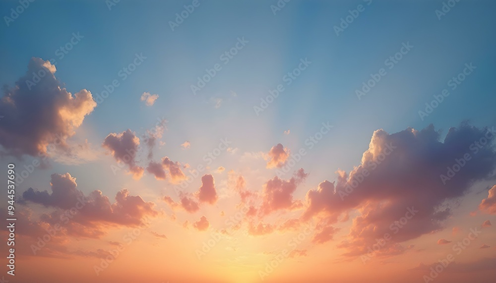 Fototapeta premium A sunset showcasing a spectrum of colors in the sky, with hues blending from warm oranges and pinks to cooler purples and blues. Ideal for capturing the beauty of twilight,