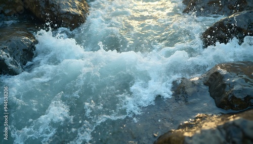 Waves crashing against a breakwater, with reflections and spray creating a dynamic and dramatic seascape. Ideal for maritime projects, nature photography, and ocean-themed designs.