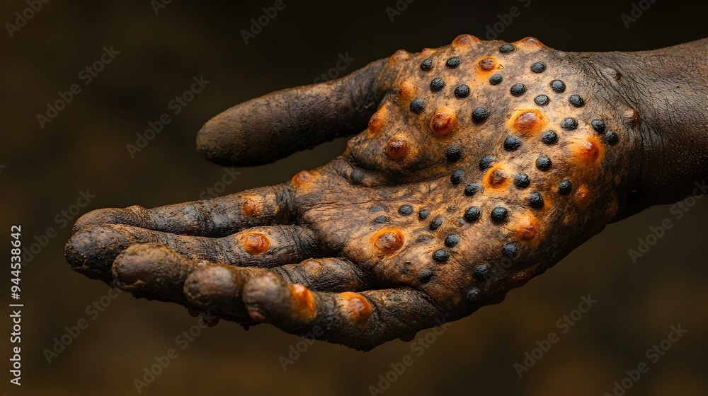 Monkeypox Skin Lesions and Sores on Human Hand Close Up Monkeypox Skin Lesions and Sores on Human Hand Close Up