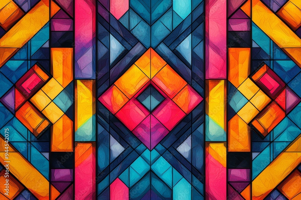 Abstract Geometric Pattern with Vibrant Colors created with Generative AI Abstract Geometric Pattern with Vibrant Colors created with Generative AI